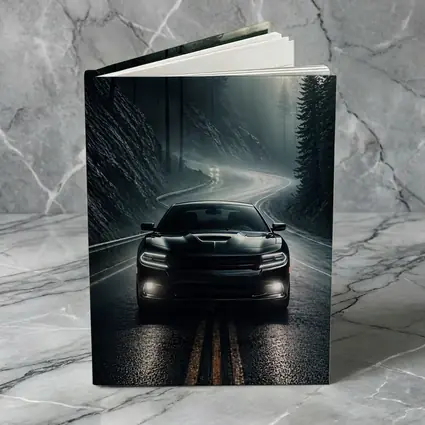 Dodge Charger on Dark Foggy Forest Road