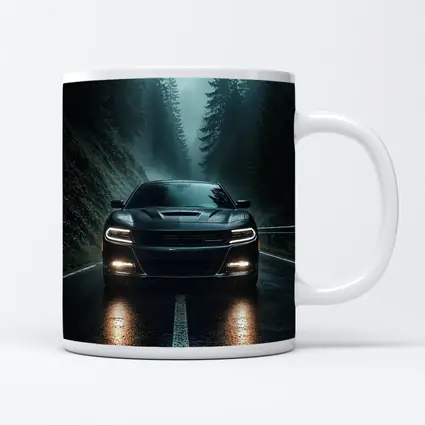 Dodge Charger Black On Rainy Forest Road