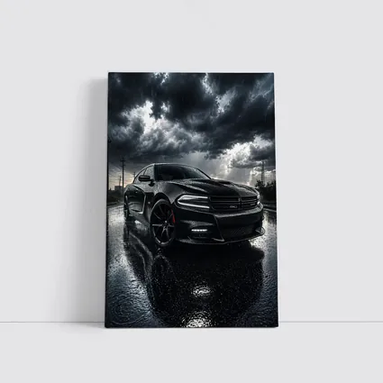 Dodge Charger Black Muscle Car Rainy Night