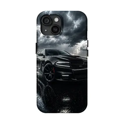 Dodge Charger Black Muscle Car Rainy Night
