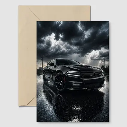 Dodge Charger Black Muscle Car Rainy Night