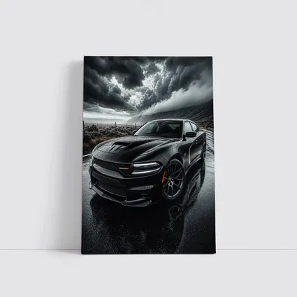 Dodge Charger Black Storm Rainy Road