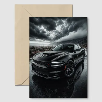 Dodge Charger Black Storm Rainy Road