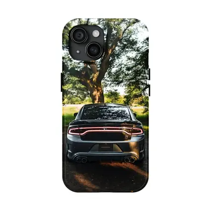 Dodge Charger Rear View Under Green Trees