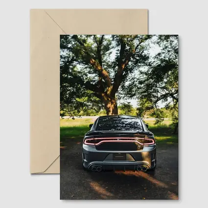 Dodge Charger Rear View Under Green Trees