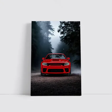 Dodge Charger Red Muscle Car Foggy Forest