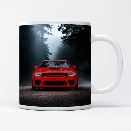 Dodge Charger Red Muscle Car Foggy Forest