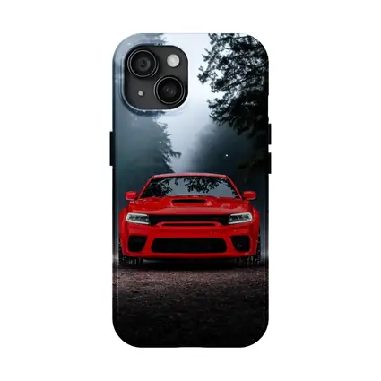 Dodge Charger Red Muscle Car Foggy Forest