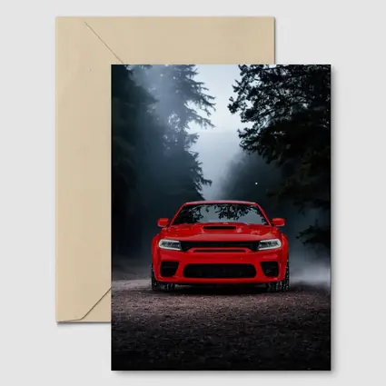 Dodge Charger Red Muscle Car Foggy Forest