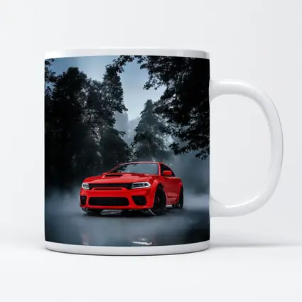 Dodge Charger Red Muscle Car Foggy Forest