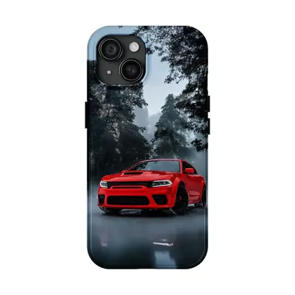 Dodge Charger Red Muscle Car Foggy Forest