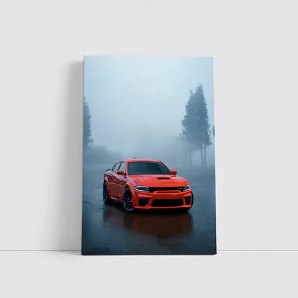 Dodge Charger Red Muscle Car Foggy Street