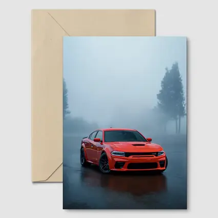 Dodge Charger Red Muscle Car Foggy Street
