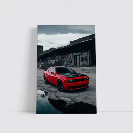 Dodge Challenger Red Urban Abandoned Street Scene