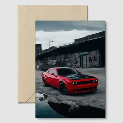 Dodge Challenger Red Urban Abandoned Street Scene