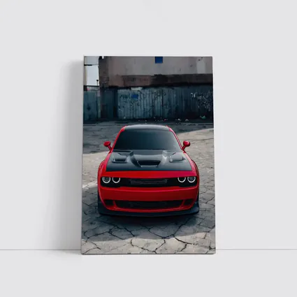 Red Dodge Challenger Parked in Urban Lot