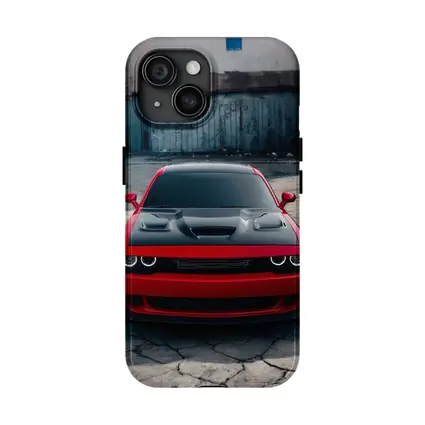 Red Dodge Challenger Parked in Urban Lot