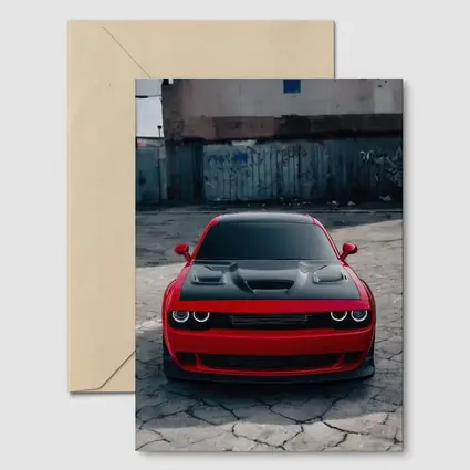Red Dodge Challenger Parked in Urban Lot