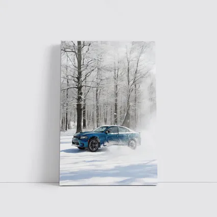 Dodge Charger Drifting Through Snowy Winter Forest