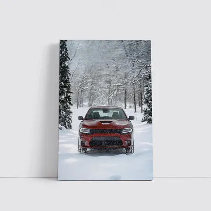 Dodge Charger Red Muscle Car Winter Snow