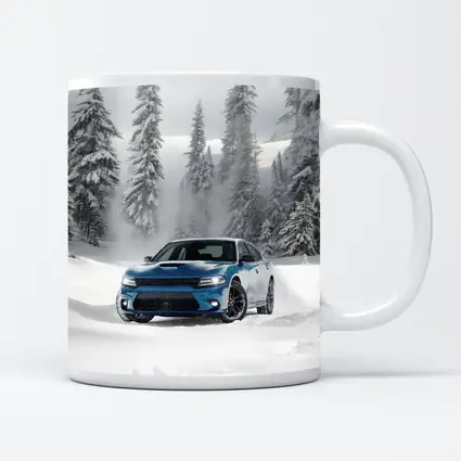 Dodge Charger Blue Muscle Car Snowy Forest