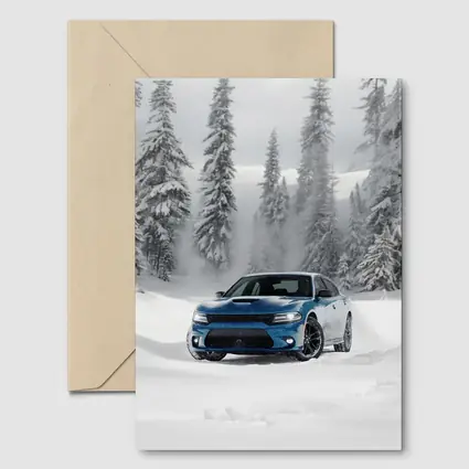 Dodge Charger Blue Muscle Car Snowy Forest