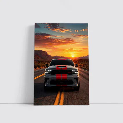 Dodge Durango Racing Down Road At Sunset