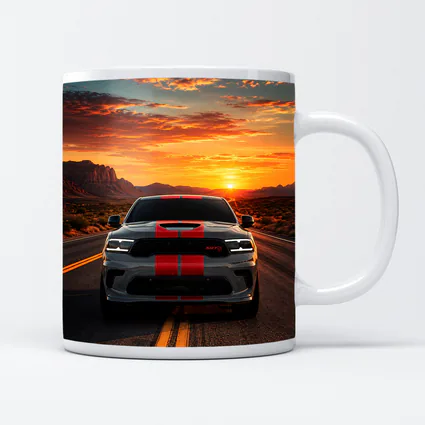 Dodge Durango Racing Down Road At Sunset