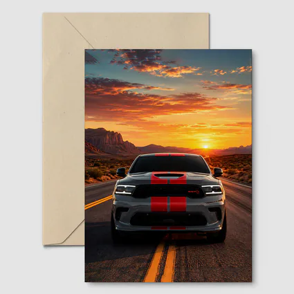 Dodge Durango Racing Down Road At Sunset