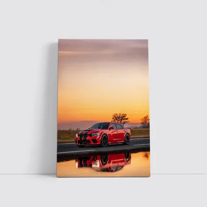 Dodge Charger Red Sunset Highway Drive