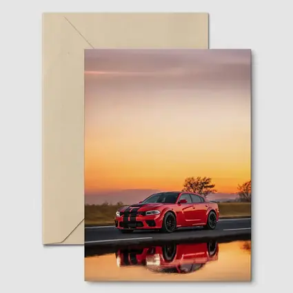 Dodge Charger Red Sunset Highway Drive