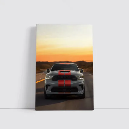 Dodge Durango Racing Down Road At Sunset