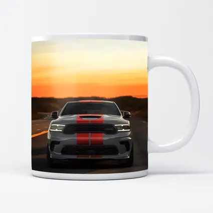 Dodge Durango Racing Down Road At Sunset