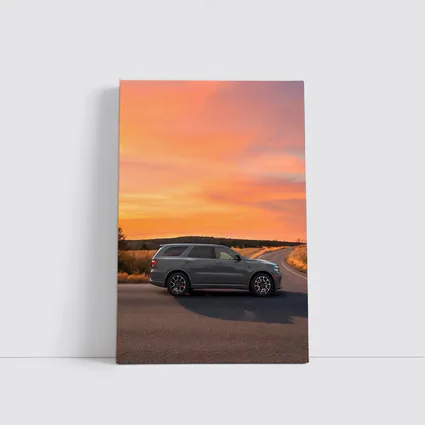 Dodge Durango Parked Road Fiery Sunset Sky