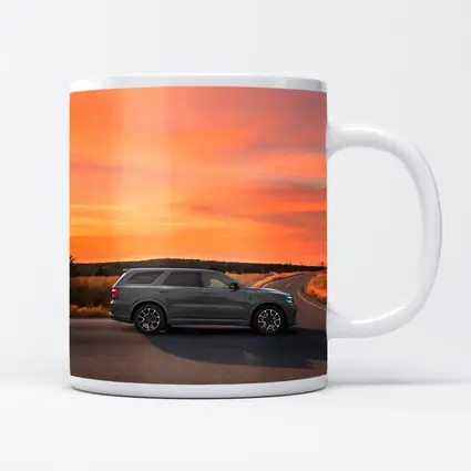 Dodge Durango Parked Road Fiery Sunset Sky