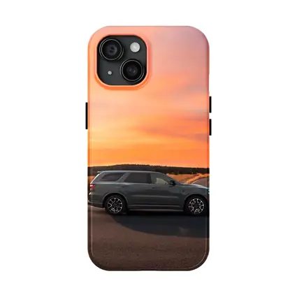 Dodge Durango Parked Road Fiery Sunset Sky