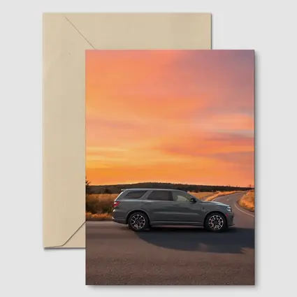 Dodge Durango Parked Road Fiery Sunset Sky