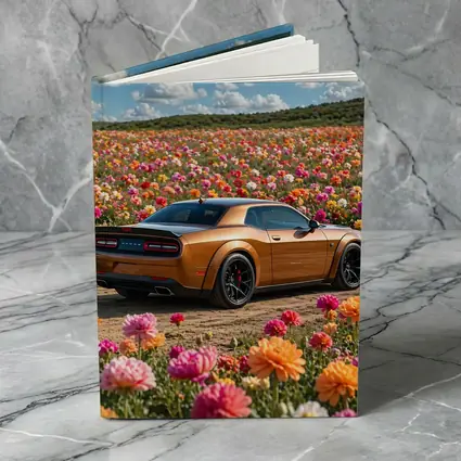 Dodge Challenger Hellcat Parked Among Colorful Flowers