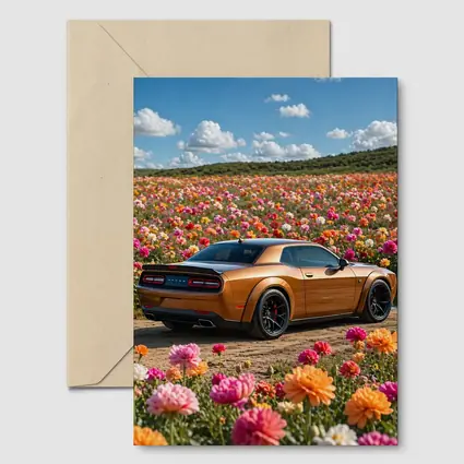 Dodge Challenger Hellcat Parked Among Colorful Flowers