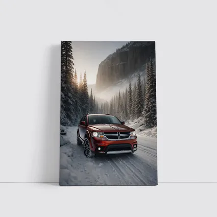 Dodge Journey Red SUV Snowy Forest Road