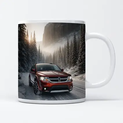 Dodge Journey Red SUV Snowy Forest Road
