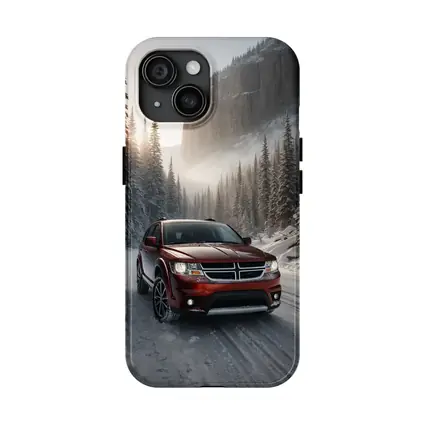 Dodge Journey Red SUV Snowy Forest Road