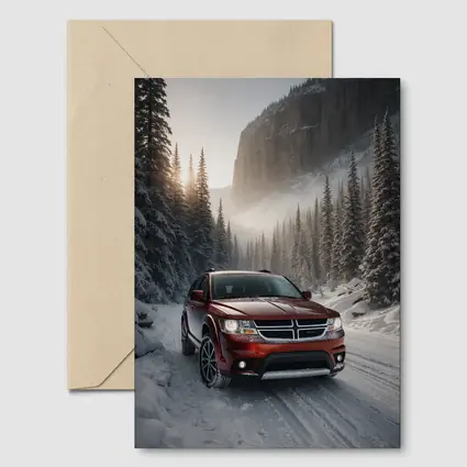 Dodge Journey Red SUV Snowy Forest Road