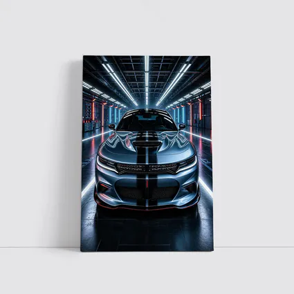 Dodge Charger Silver Front Neon Garage
