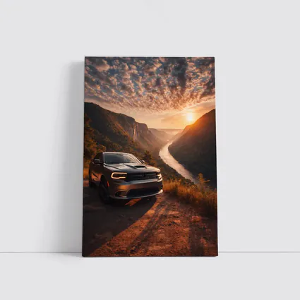 Dodge Durango Parked Above River Canyon Sunset