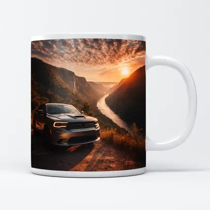 Dodge Durango Parked Above River Canyon Sunset