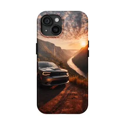 Dodge Durango Parked Above River Canyon Sunset