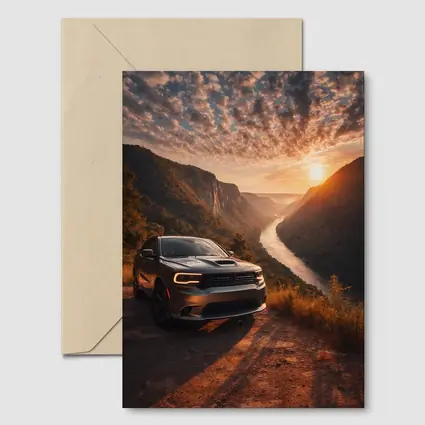 Dodge Durango Parked Above River Canyon Sunset