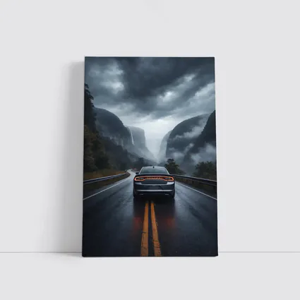 Dodge Charger Driving Through Misty Mountain Road