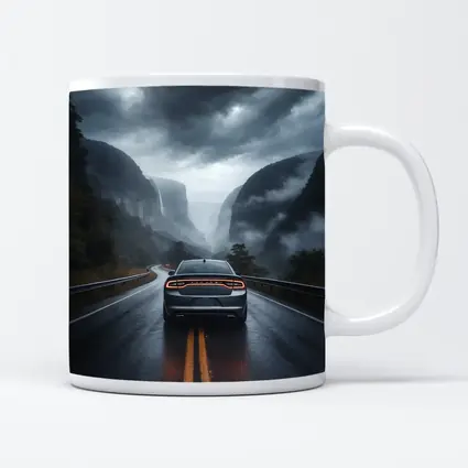 Dodge Charger Driving Through Misty Mountain Road